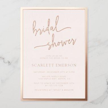 Script Bridal Shower Rose Gold Foil Invitations