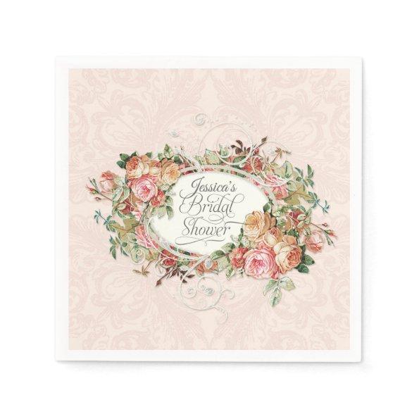 Script Bridal Shower Vintage Blush Floral Bouquet Paper Napkins