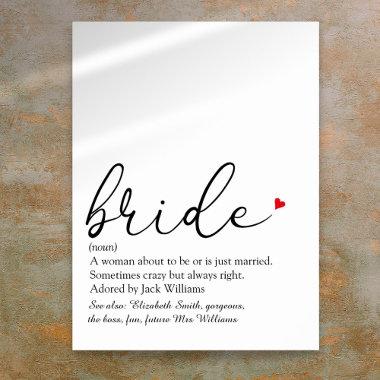 Script Bride Definition Bridal Shower Sign