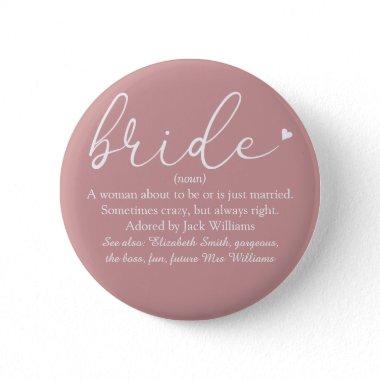 Script Bride Definition, Bridal Shower, Wedding Button
