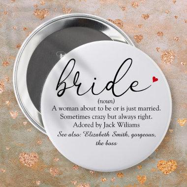 Script Bride Definition Bridal Shower Wedding Button