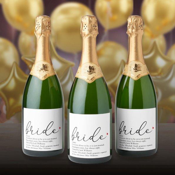 Script Bride Definition  Wedding Sparkling Wine Label