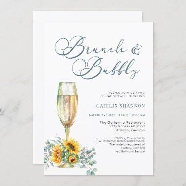 Script Brunch and Bubbly Sunflower Bridal Shower Invitations