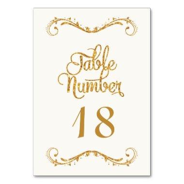 Script Elegant Gold Glitter Calligraphy Wedding Table Number