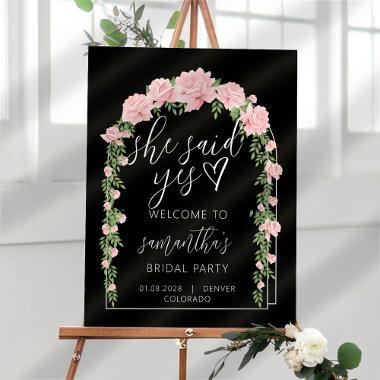 Script + Floral Black Welcome  Sign