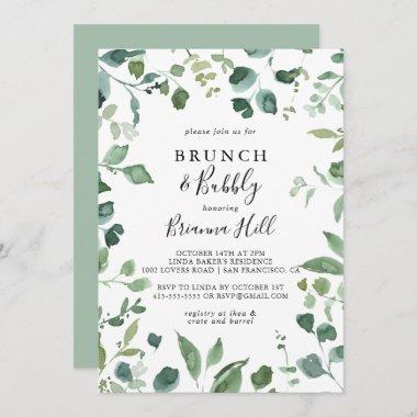 Script Foliage Brunch and Bubbly Bridal Shower Invitations