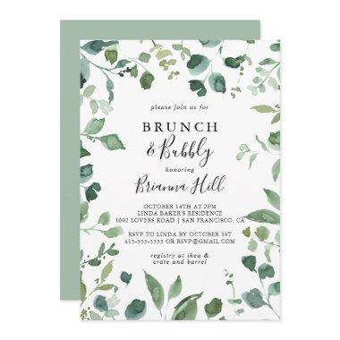 Script Foliage Brunch and Bubbly Bridal Shower Invitations