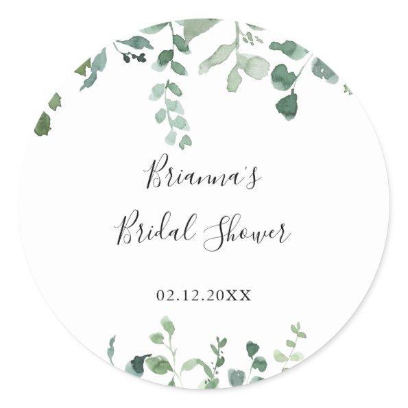 Script Green Foliage  Favor Classic Round Sticker