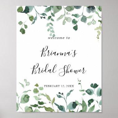 Script Green Foliage Bridal Shower Welcome Poster