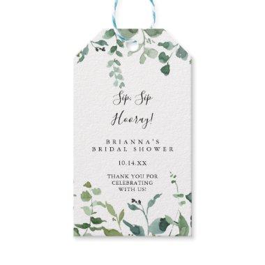 Script Green Foliage Sip Sip Hooray Bridal Shower Gift Tags