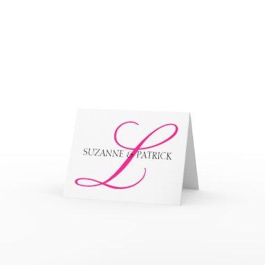 Script L Monogram NoteInvitations (Hot Pink / Black)