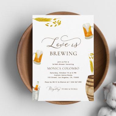 Script Love is Brewing Beer Theme Bridal Shower Invitations
