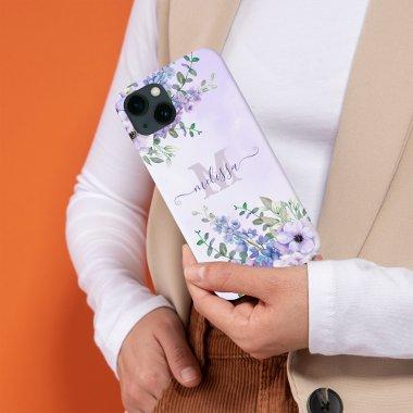 Script Name Blush Purple Wildflowers Monogram iPhone 13 Case