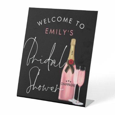 Script Pink Champagne Name Welcome Bridal Shower Pedestal Sign