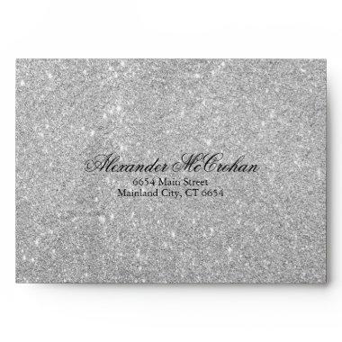 Script Silver Glitter Return Address Mailing Envelope