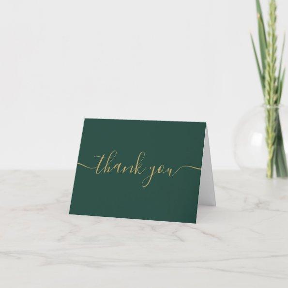 Script Simple Modern Elegant Emerald And Gold Thank You Invitations