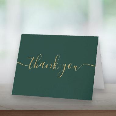 Script Simple Modern Elegant Emerald And Gold Thank You Invitations