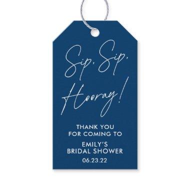 Script Sip Sip Hooray Navy Blue Bridal Shower Wine Gift Tags