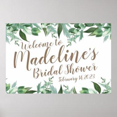 Script Watercolor Greenery Bridal Shower Welcome Poster