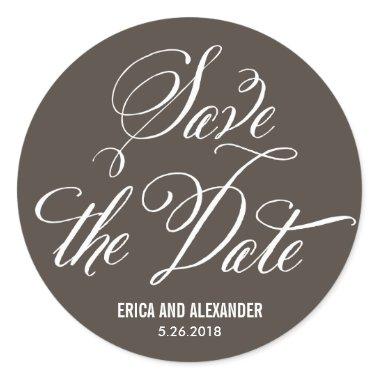 Scripted Beauty Save The Date - Editable Color Classic Round Sticker