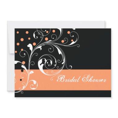 Scroll leaf black coral wedding bridal shower Invitations