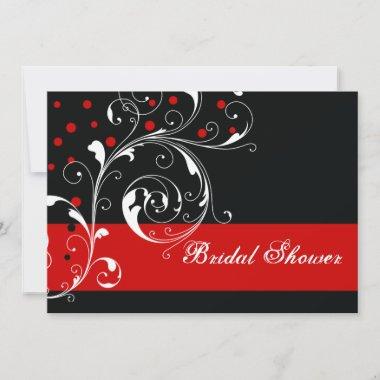 Scroll leaf black, red wedding bridal shower Invitations