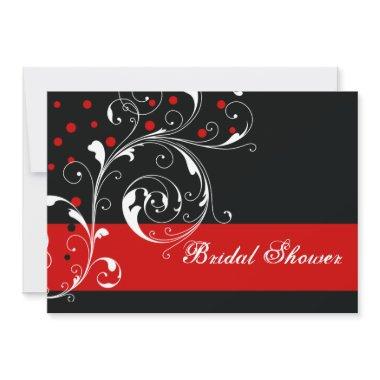 Scroll leaf black, red wedding bridal shower Invitations