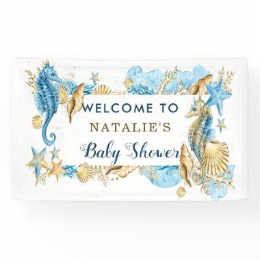 Sea and Beach Blue Gold Baby Shower Banner