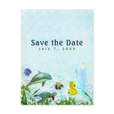 Sea Animals Beach Watercolor Elegant Save the Date Announcement Post