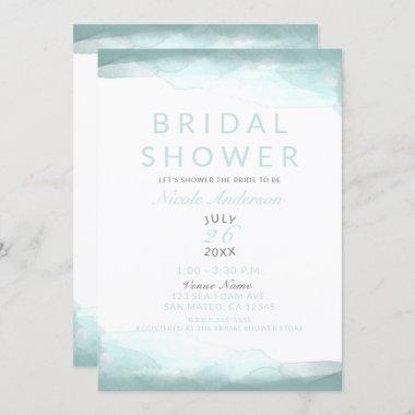 Sea Foam Green Watercolor Modern Bridal Shower Invitations