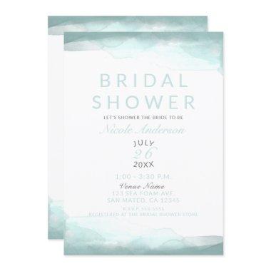 Sea Foam Green Watercolor Modern Bridal Shower Invitations