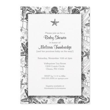 Sea Shells Starfish silhouette Baby Shower Invites