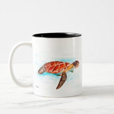 Sea turtle animal watercolor ocean tropical Two-Tone coffee mug