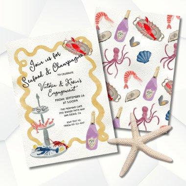 Seafood & Champagne Party Hand drawn wavy frame