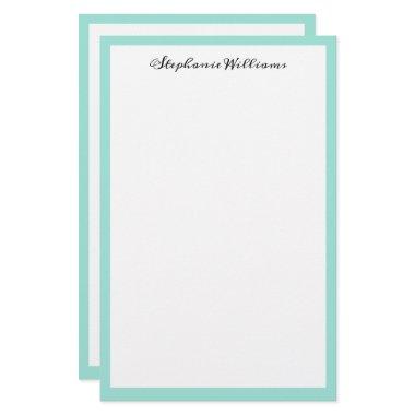 Seaglass Sea Green Border Custom Monogram Name Stationery