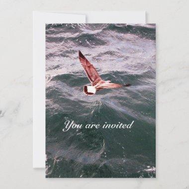 SEAGULL FLYING OVER THE WAVES BEACH WEDDING Invitations