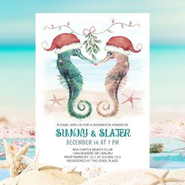 Seahorse Kiss Coastal Christmas Couples Shower