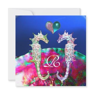 SEAHORSES IN LOVE BEACH WEDDING MONOGRAM Invitations