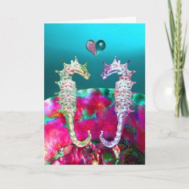 SEAHORSES IN LOVE,BLUE PINK NACRE,Valentine's Day Holiday Invitations