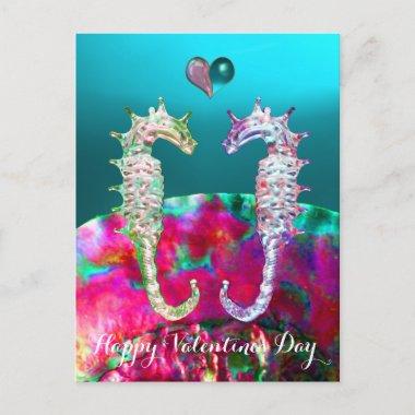 SEAHORSES IN LOVE,BLUE PINK NACRE,Valentine's Day Holiday PostInvitations