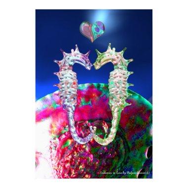 SEAHORSES IN LOVE , PINK BLUE MOTHER OF PEARL POSTER