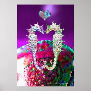 SEAHORSES IN LOVE PINK BLUE PURPLE MOTHER OF PEARL POSTER
