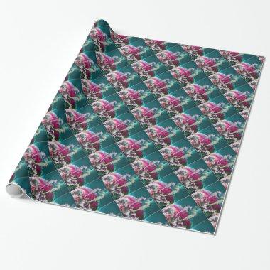 SEAHORSES IN LOVE , PINK TEAL BLUE MOTHER OF PEARL WRAPPING PAPER