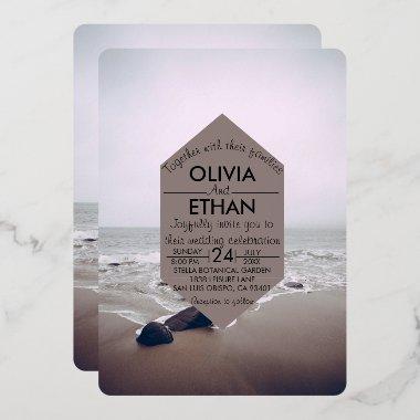 Seascape beach shore navy Wedding Foil