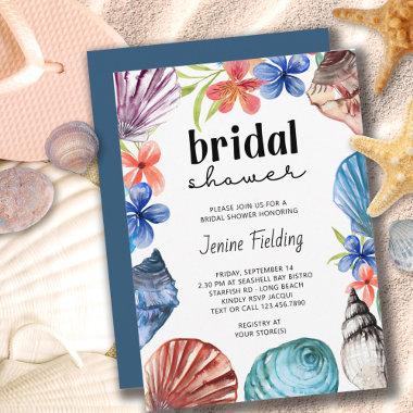 Seashell and Tropical Flower Bridal Shower Invitations