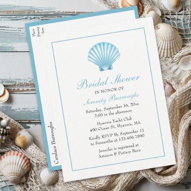 Seashell  Nautical Blue Beach Coastal Invitation Post