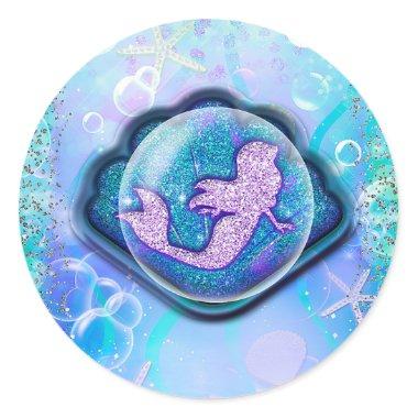 Seashell Fit for a Mermaid Glitter Birthday Party Classic Round Sticker