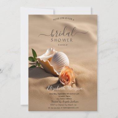 Seashell Rose Sand Bridal Shower Invitations