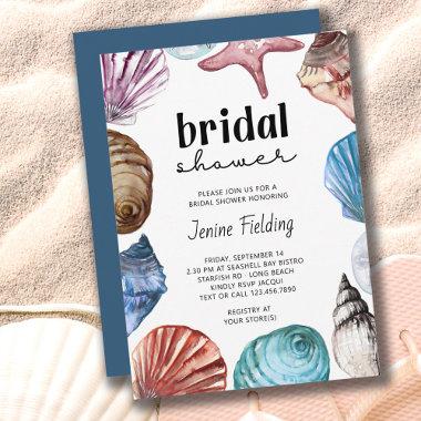 Seashell Watercolor Bridal Shower Invitations