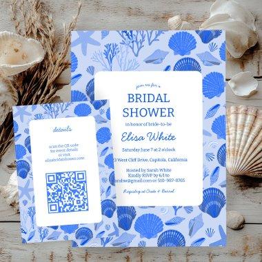 Seashells  Chic Blue Beach CUSTOM QR Enclosure
